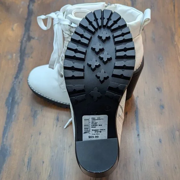 Winter White, heeled, feminine, rubber, lug-sole boots - Size US8 / EU38.5 - Picture 2 of 7